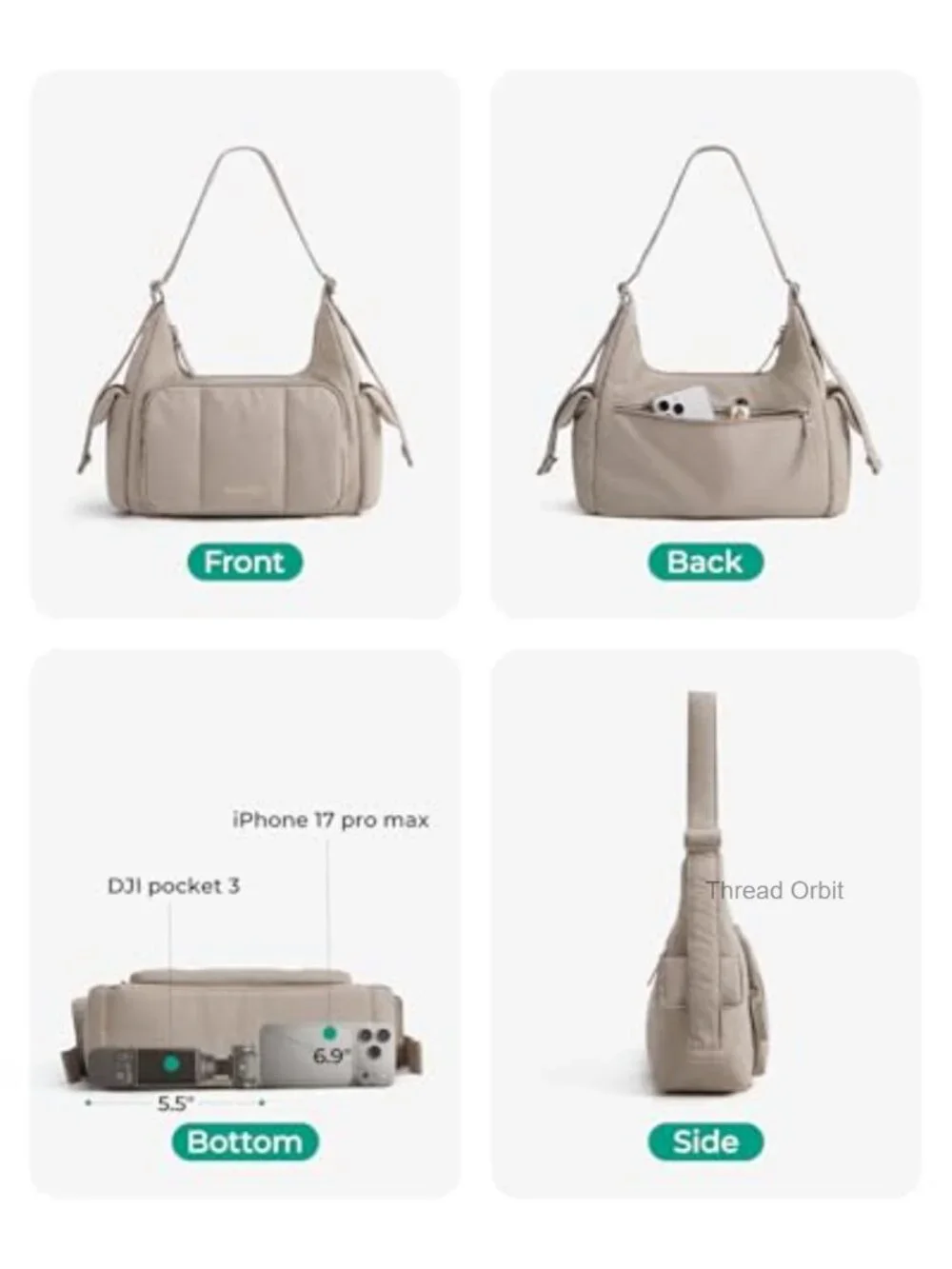 Small Puffer Crossbody Hobo Bag Fits 11